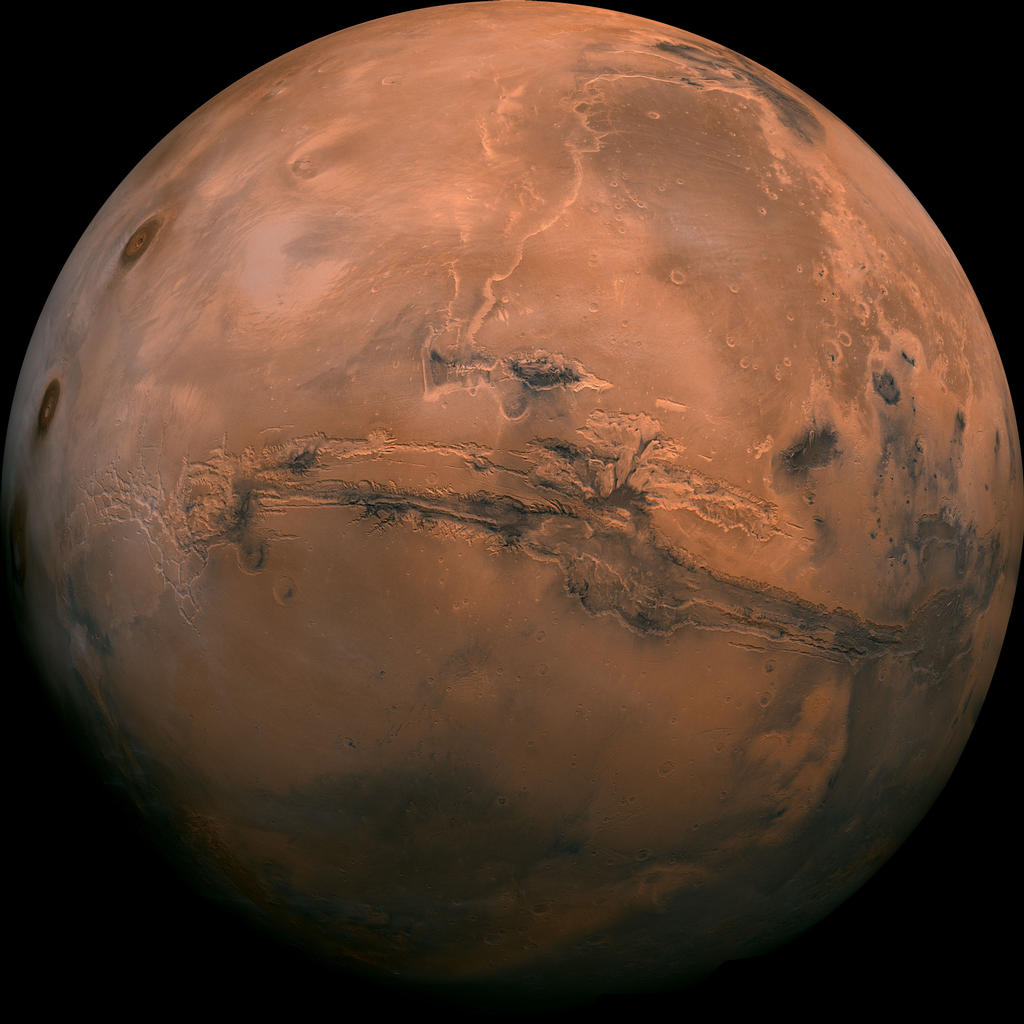 Mars with its pocked surface from Space